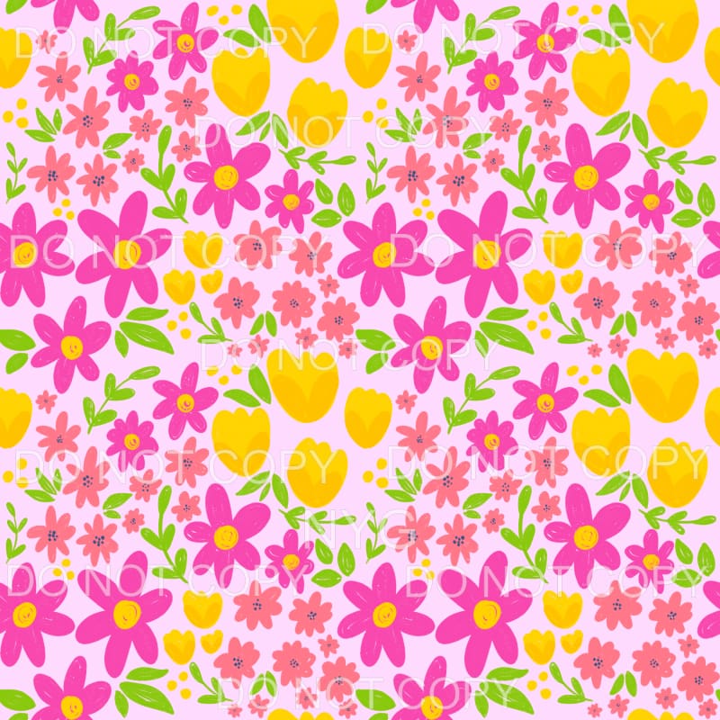 Pink and Yellow Flowers Pink Background Sheet Sublimation