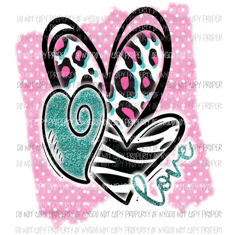 Pink Love leopard heart trio Sublimation transfers Heat Transfer