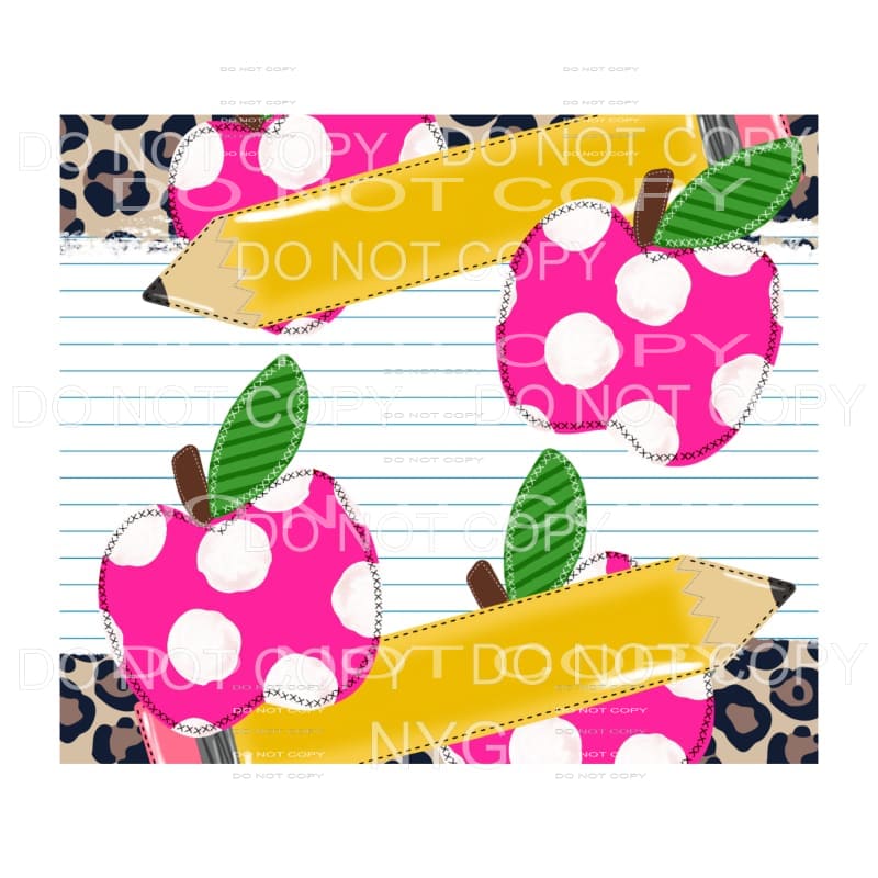 Pink Polka Dot Apple Pencils Paper Leopard Teacher Sheet