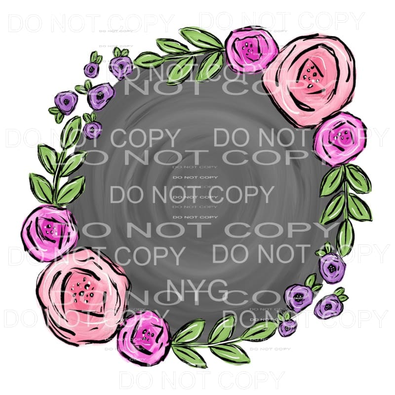 Pink Purple Floral Wreath Grey Watercolor Background #2068