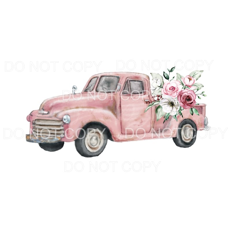 Pink Vintage Truck with roses Sublimation transfers - Heat