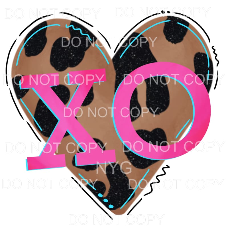 Pink XO Hugs Kisses Leopard Heart Sublimation transfers -