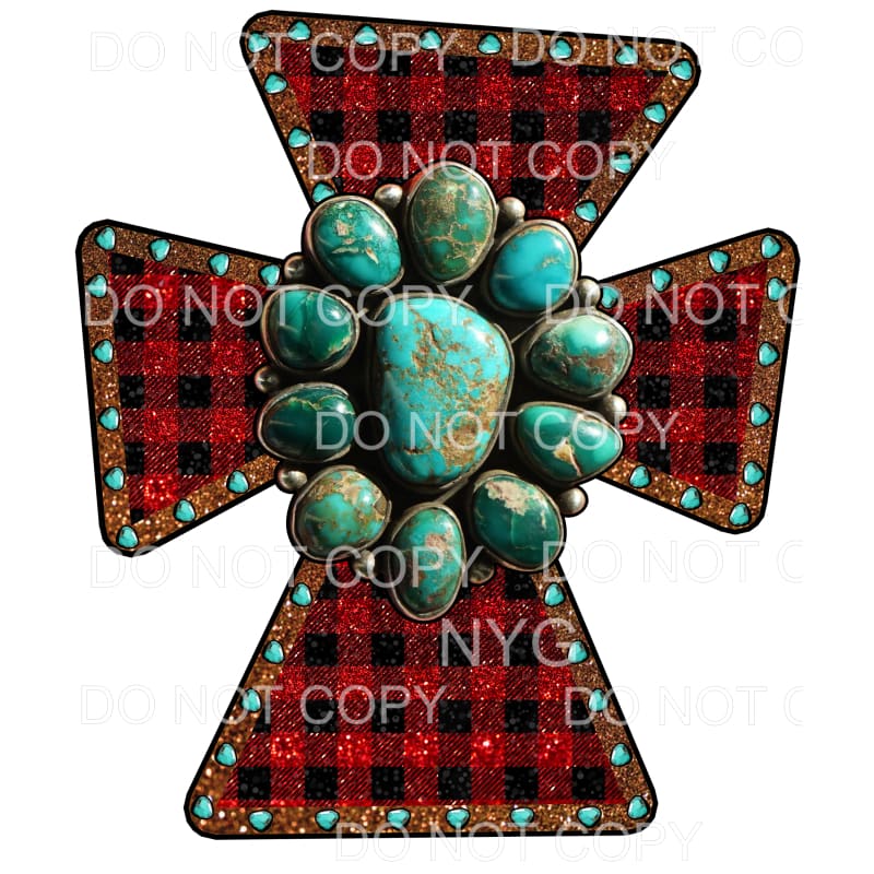 Plaid and Turquoise Cross # 5 Sublimation transfers - Heat