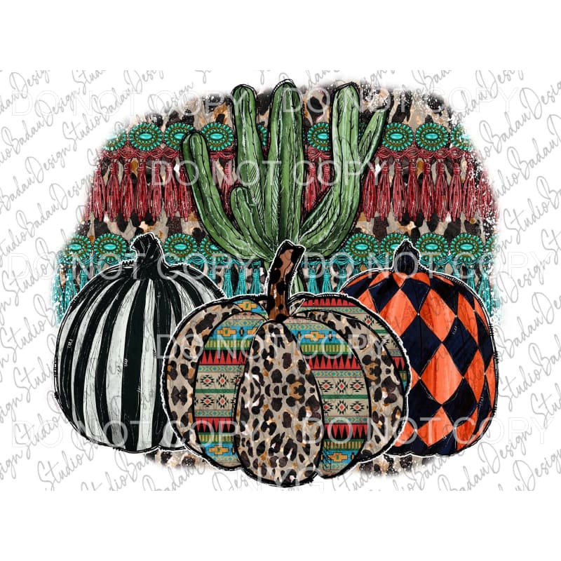 Pumpkin Trio Stripes Western Leopard Cactus Turquoise