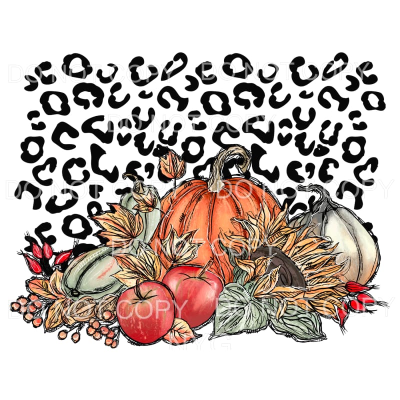 Pumpkins Apples Sunflowers Leaves Fall Colors Leopard #225