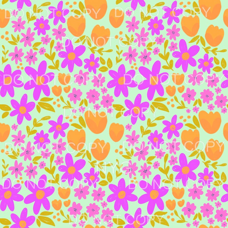 Purple and Orange Flowers Mint Background Sheet Sublimation
