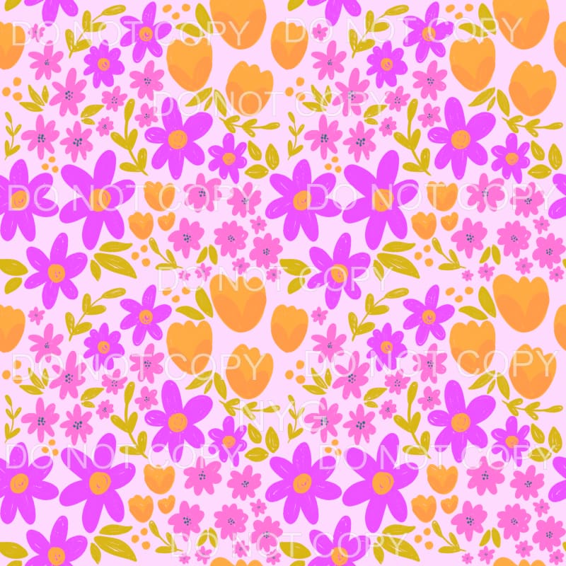 Purple and Orange Flowers Pink Background Sheet Sublimation
