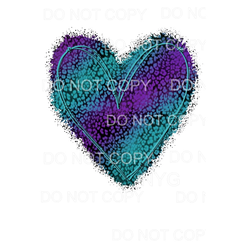Purple Turquoise Leopard Heart Sublimation transfers - Heat