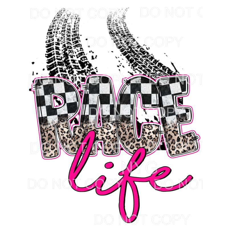 Race Life Checkered Flag Leopard Tire Tracks Hot Pink #1541