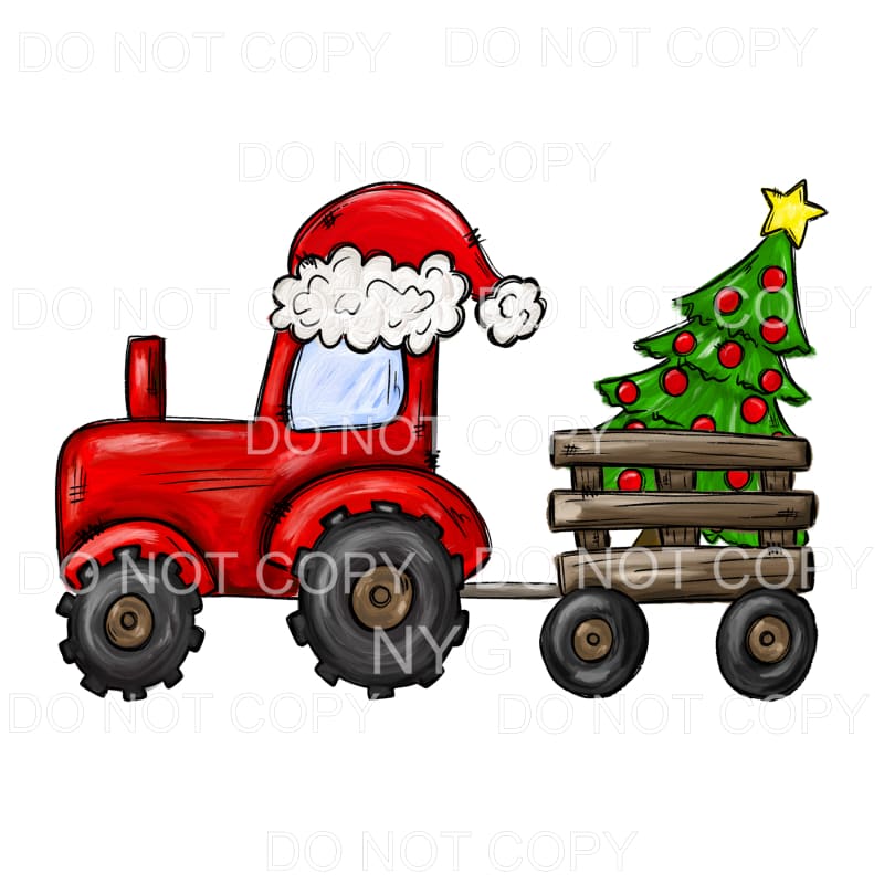 Red Christmas Tractor Santa Hat Tree #1477 Sublimation