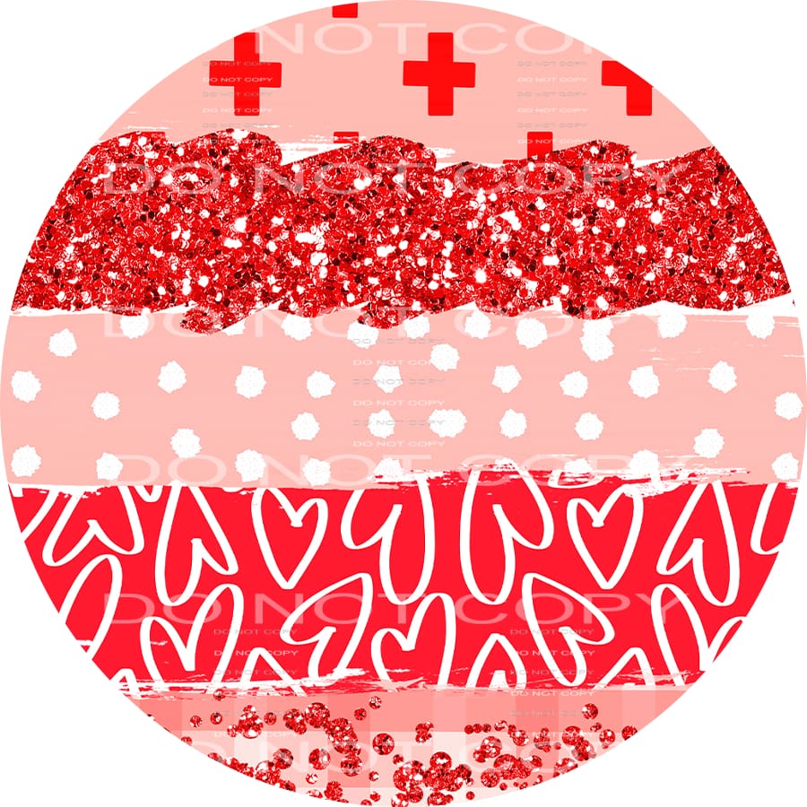 Red Glitter Hearts Cross Brushstrokes Circle Valentines Day