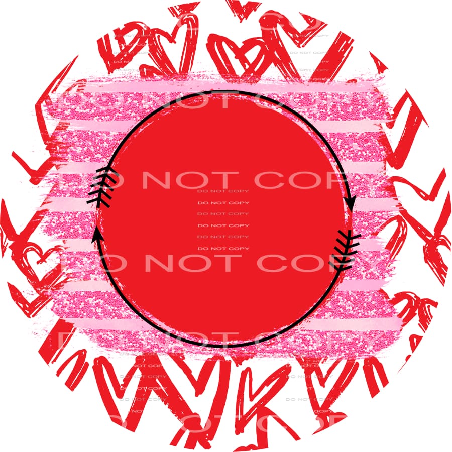 Red Hearts Pink Glitter Stripes Circle Valentines Day #2592