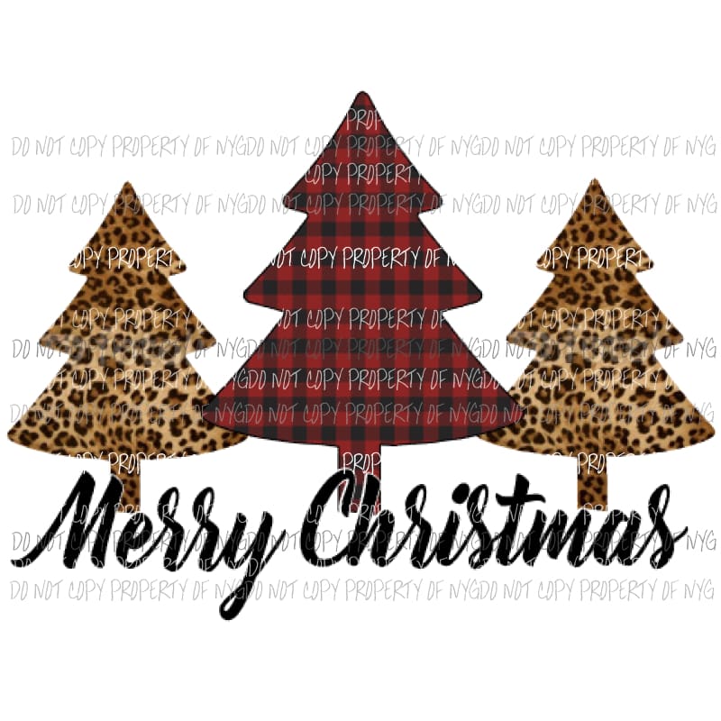 Red Plaid and leopard Trees Merry Christmas Sublimation transfers Heat Transfer