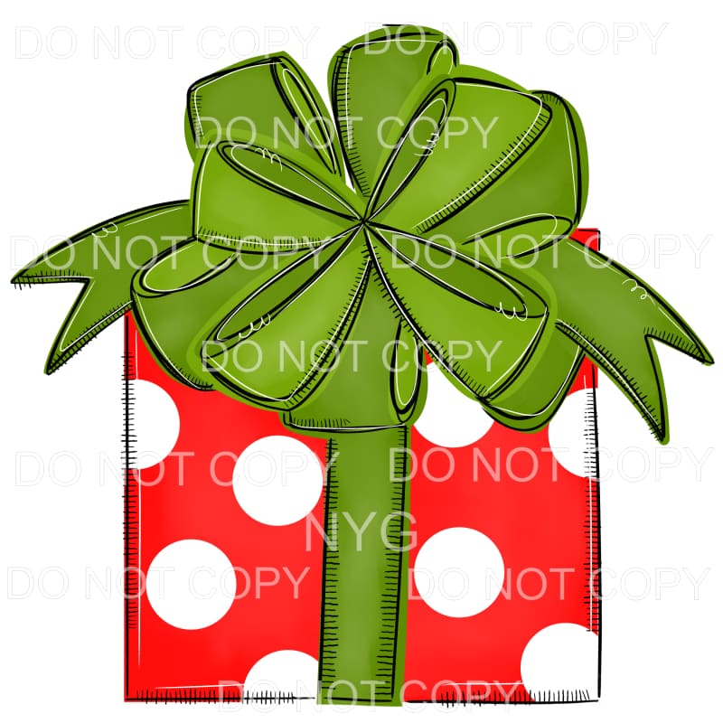 Red Polka Dot Gift Green Bow Sublimation transfers - Heat