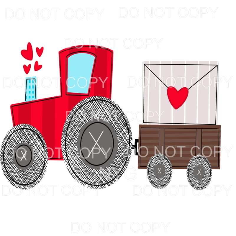 Red Tractor Pulling Letter Valentines Day Hearts Sublimation