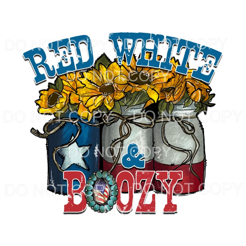 Red White and Boozy Mason Jars Sunflowers Sublimation
