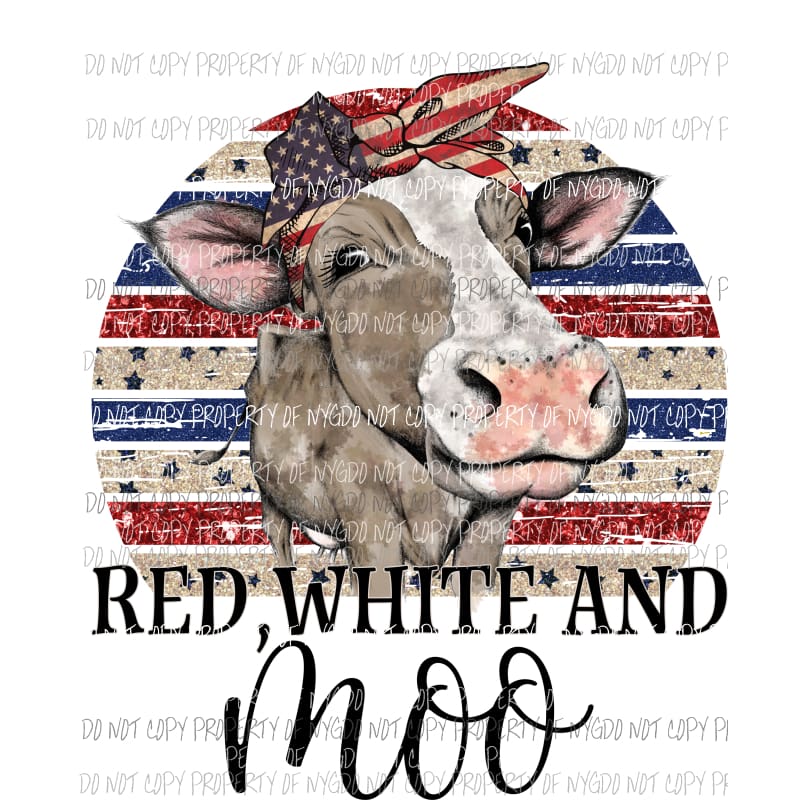 Red white and MOO cow # 2 Sublimation transfers USA america 4th of july memorial day labor Heat Transfer