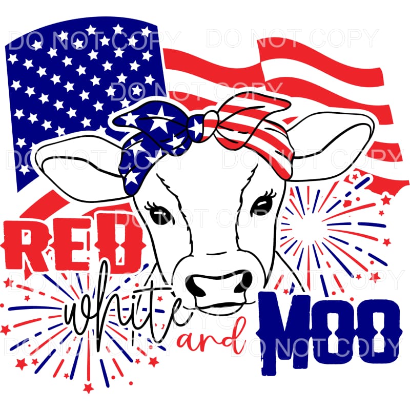 Red White And Moo Cow American Flag 4th of July USA