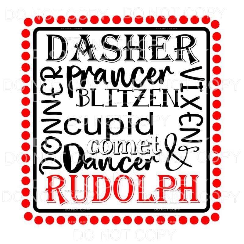 Reindeer Names Word Art Red Polka Dot Frame Christmas #845