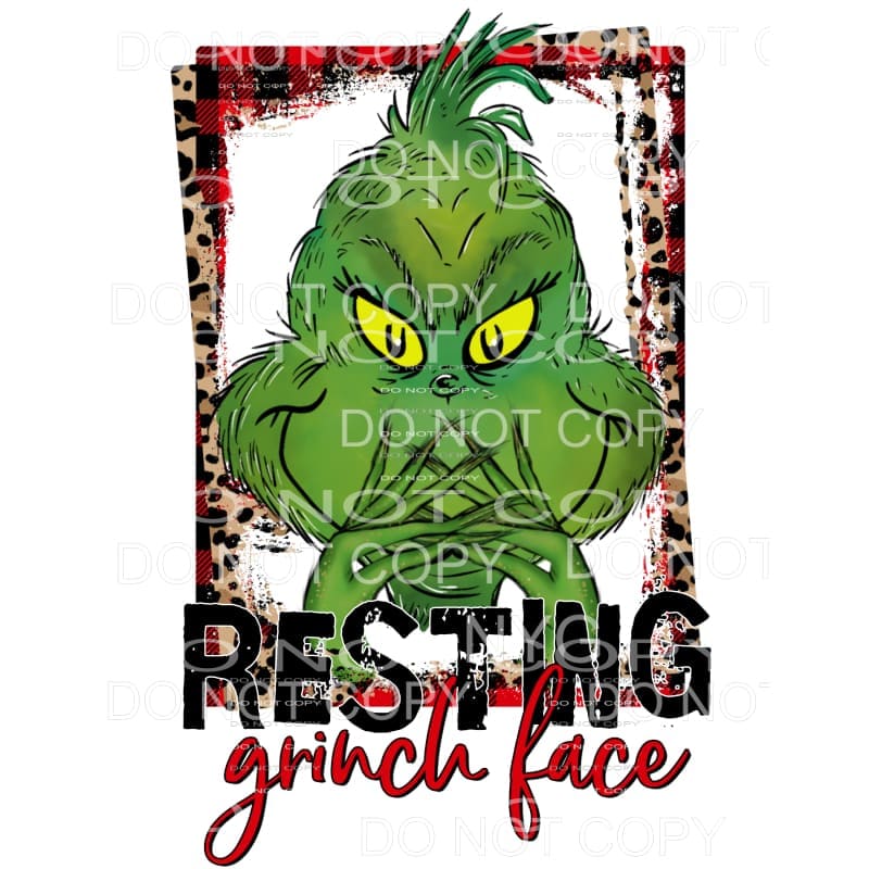 Resting Grinch Face Red Buffalo Plaid Leopard Frame #1970