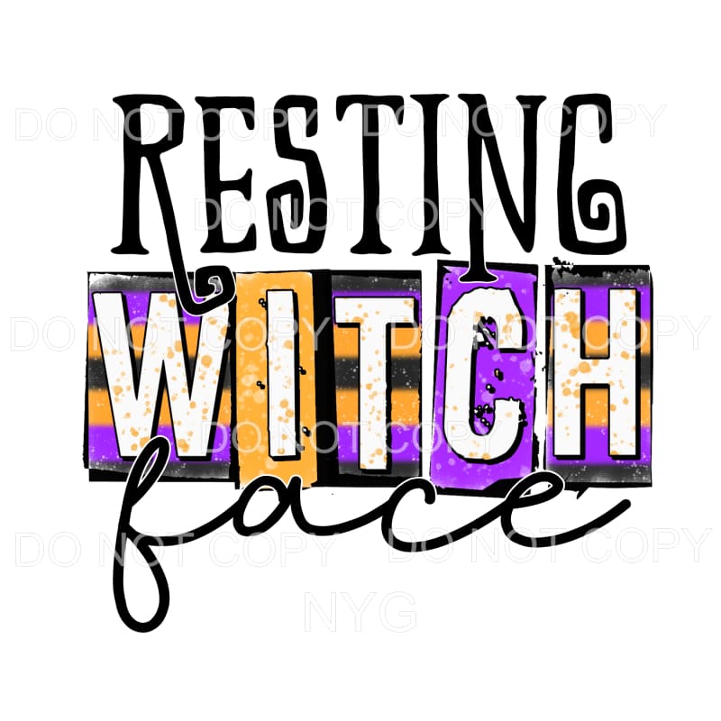 Resting Witch Face Purple Orange Black Stripes Block Letters