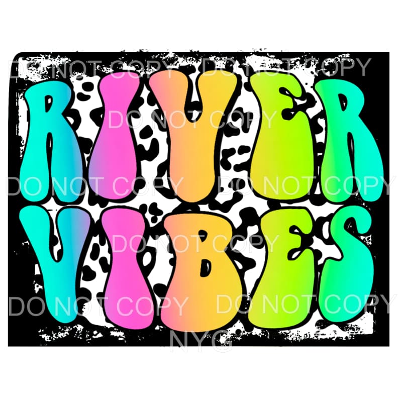 River Vibes Neon Ombre Letters Leopard Background