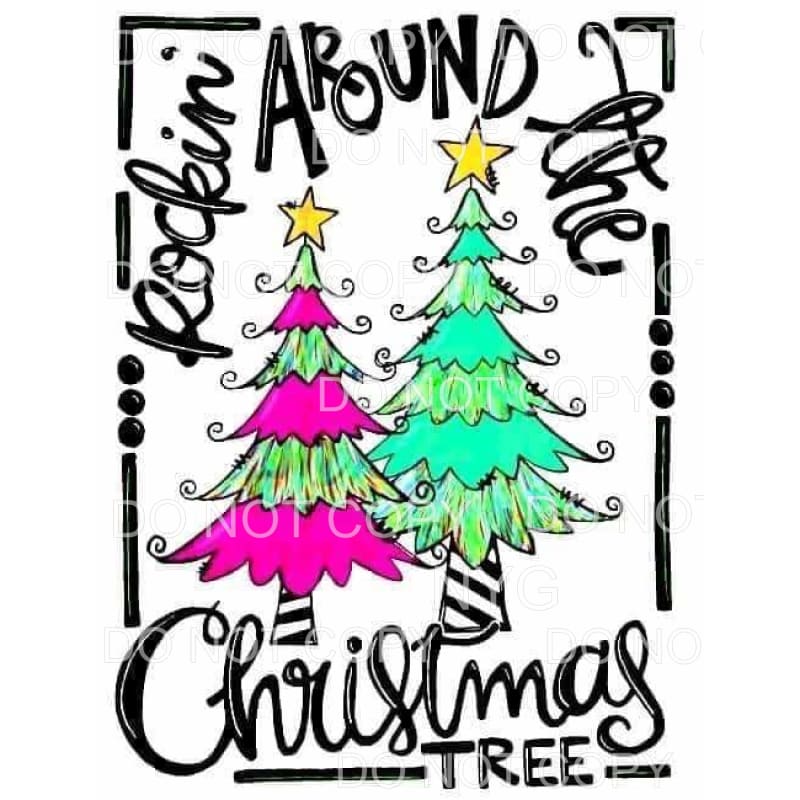 Rockin Around The Christmas Tree Pink Teal Whimsical Trees