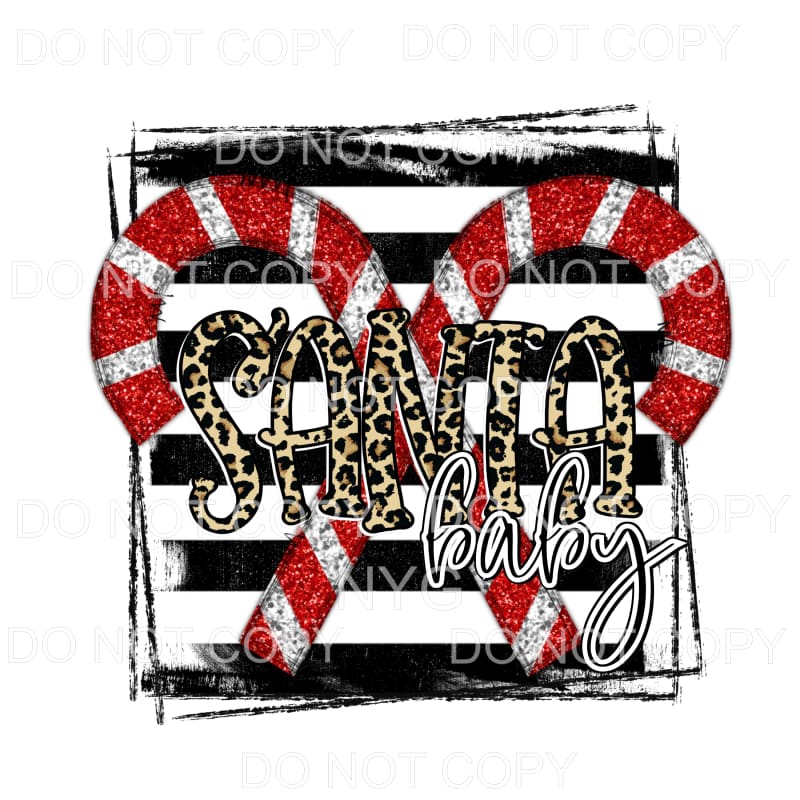 Santa Baby Leopard Red Silver Glitter Candy Canes Black