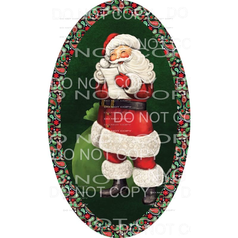 Santa Green Background Red Green Paisley Oval #1731