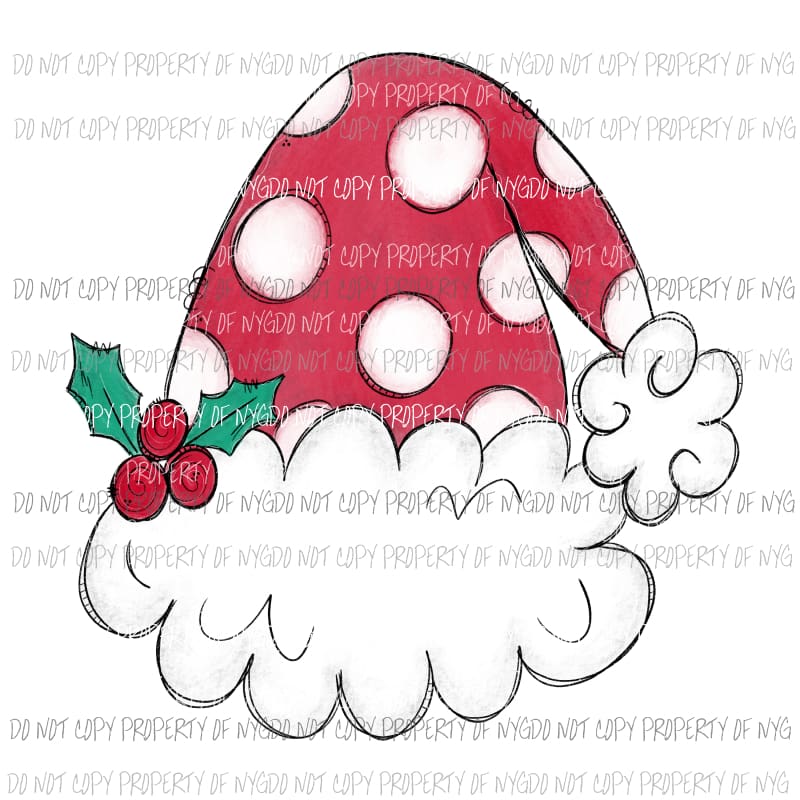 Santa Hat red white holly berry Sublimation transfers Heat Transfer