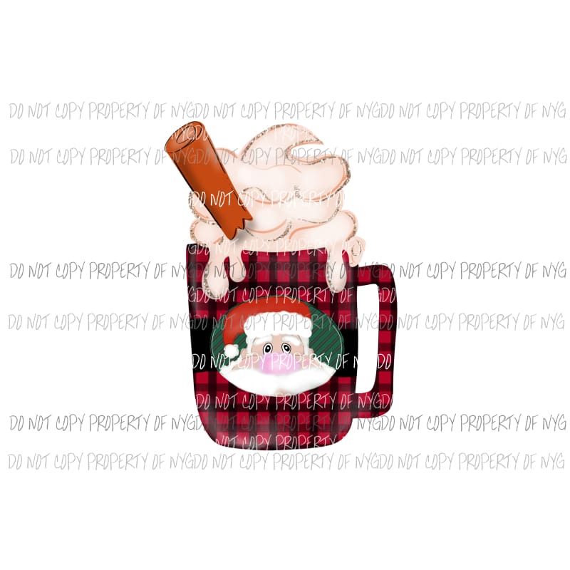 Santa Hot Cocoa Cup Red Buffalo Plaid Sublimation transfers Heat Transfer