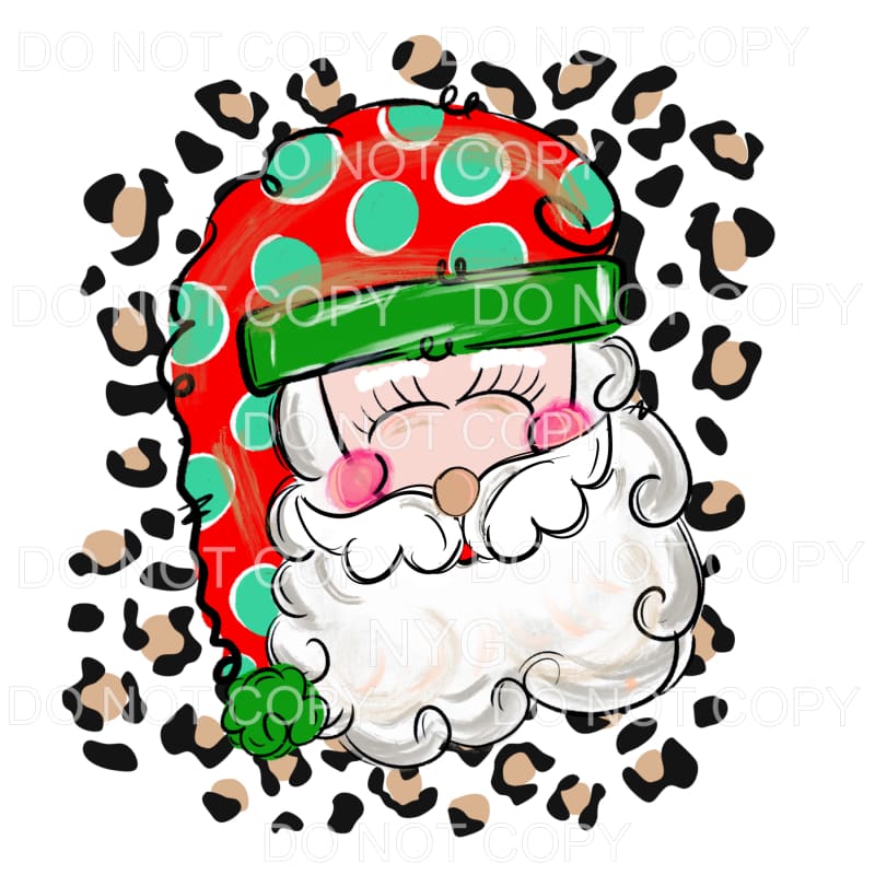 Santa Red Green Polka Dot Hat Leopard Background Sublimation