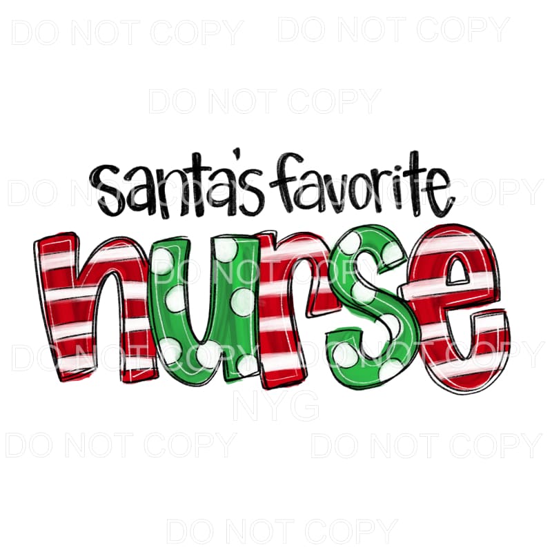 Santa’s Favorite Nurse Red Stripes Green Polka Dots #1683