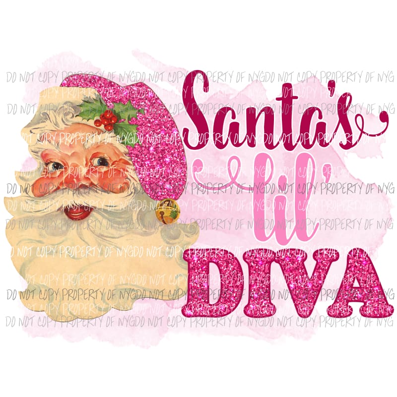 Santas Lil Diva Pink santa christmas Sublimation transfers Heat Transfer