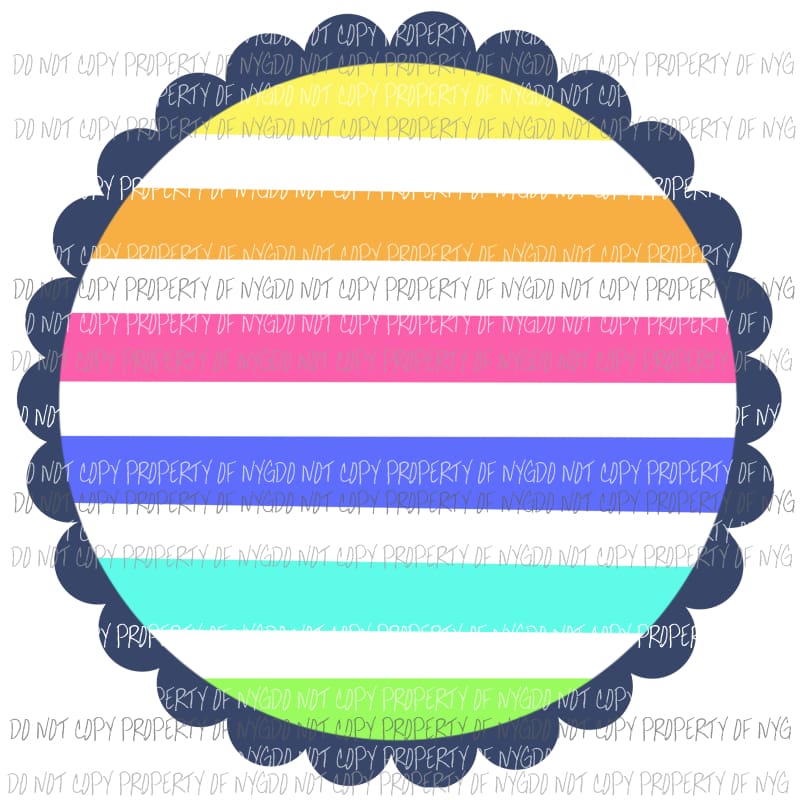 Scalloped Circle Frame Multi Color Stripes Sublimation transfers Heat Transfer