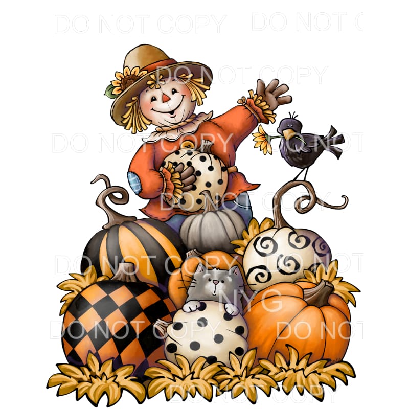 Scarecrow Pumpkins Cat Black Crow Fall Colors #410