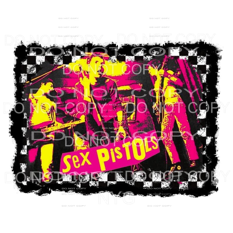 Sex Pistols punk rock band pink yellow black checkered