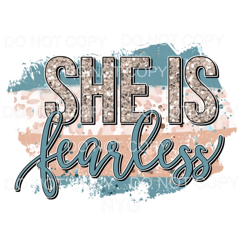 She Is Fearless Blue Pink Leopard Brushstrokes Sublimation