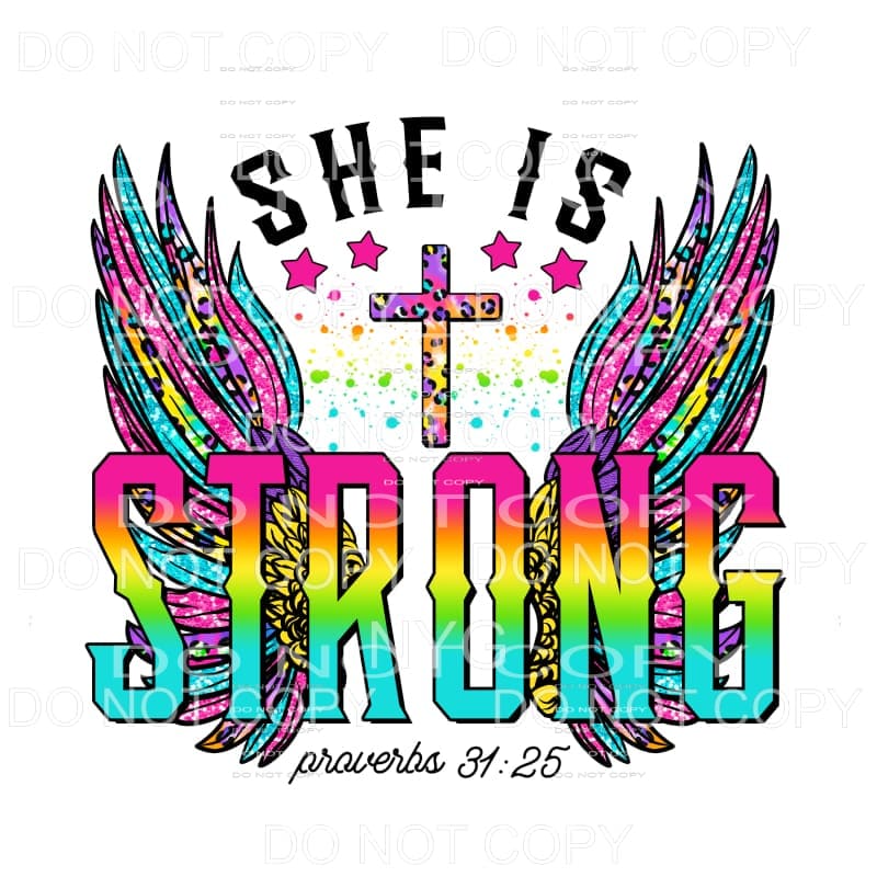 She Is Strong Wings Cross Bright Color Leopard Rainbow