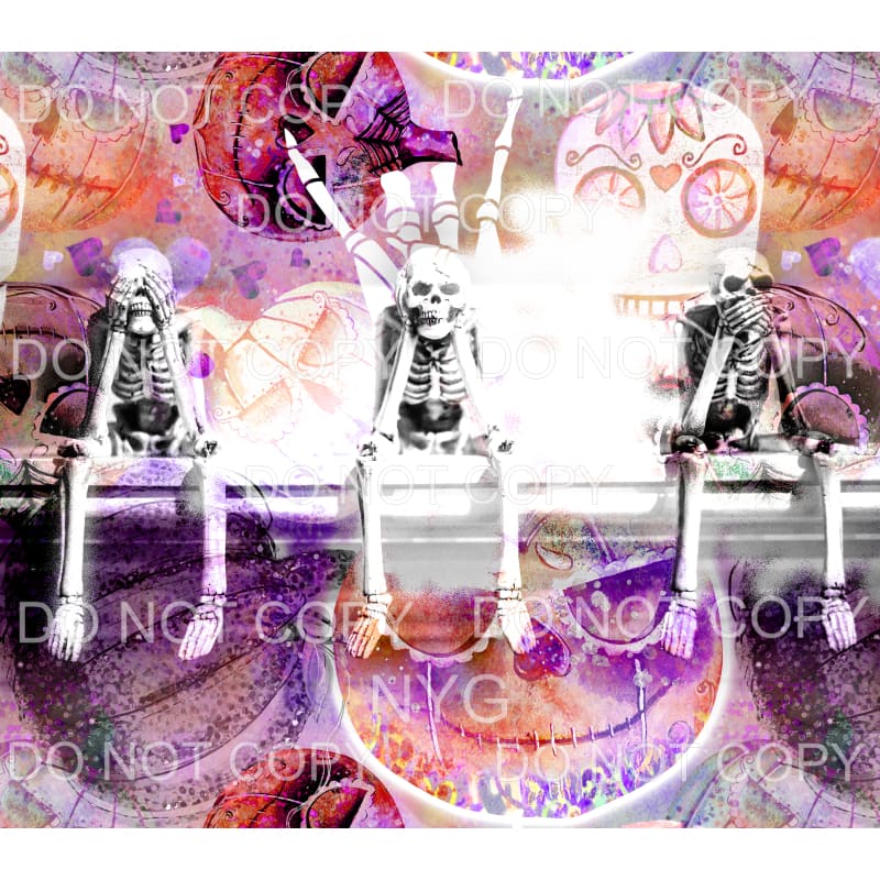 Skeletons See Hear Speak No Evil Pumpkins Sugar Skulls