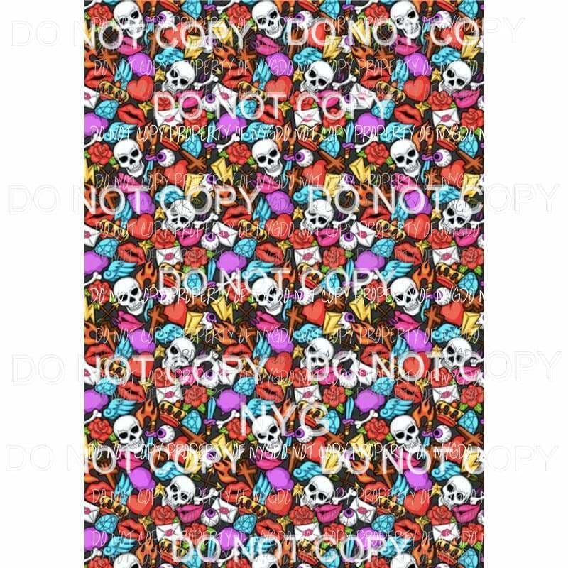 Skulls Lips Flames Sheet Sublimation transfers 13 x 9 inches Heat Transfer