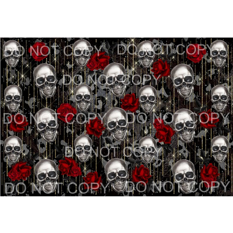 Skulls Red Roses Leopard Background Sheet #2 Sublimation