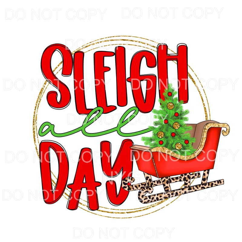 Sleigh All Day Red Leopard Christmas Tree Gold Circle #1137
