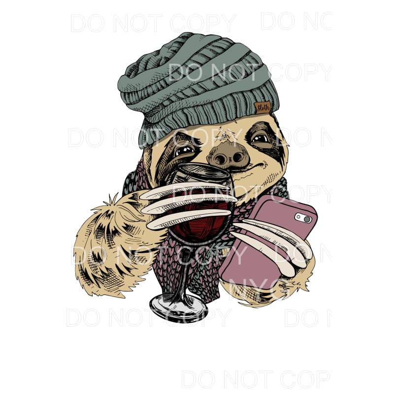 Sloth Wine Beanie Hat Cell Phone Sublimation transfers -