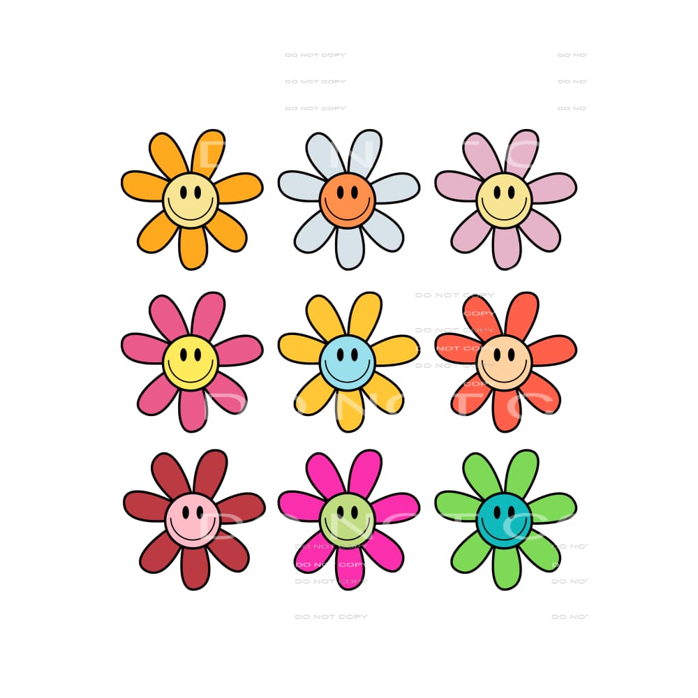 Smile Face Flowers Retro # 12068 Sublimation transfers -