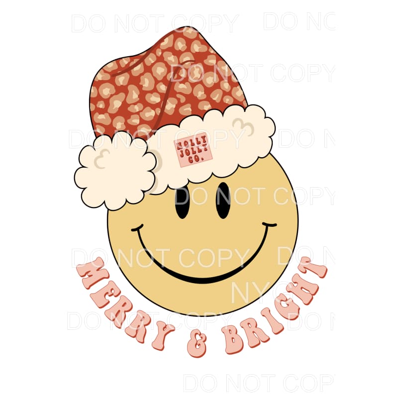Smiley Face Merry and Bright Santa hat # 8222 Sublimation