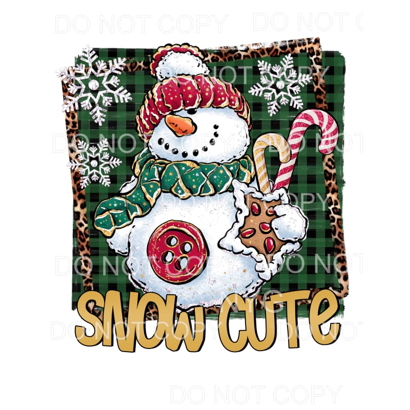 Snow Cute Snowman Green Plaid Leopard Frame Sublimation