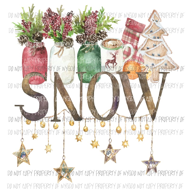 SNOW mason jars cocoa stockings cookies Sublimation transfers Heat Transfer