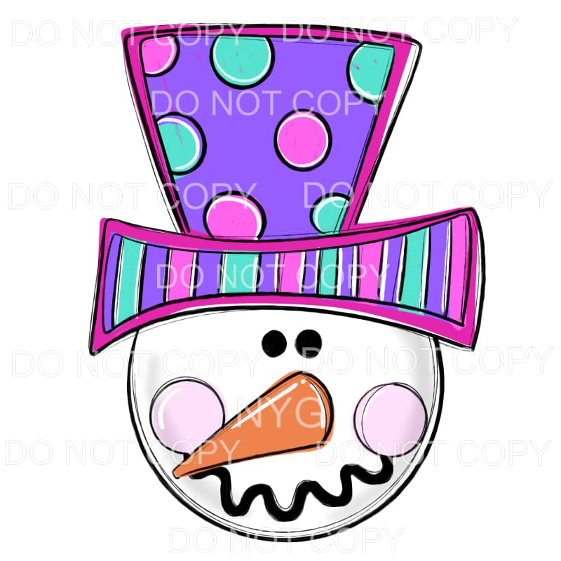 Snowman Face Purple Polka Dot Hat Sublimation transfers -