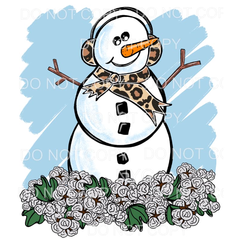 Snowman Leopard Scarf Cotton Blue Background #1344